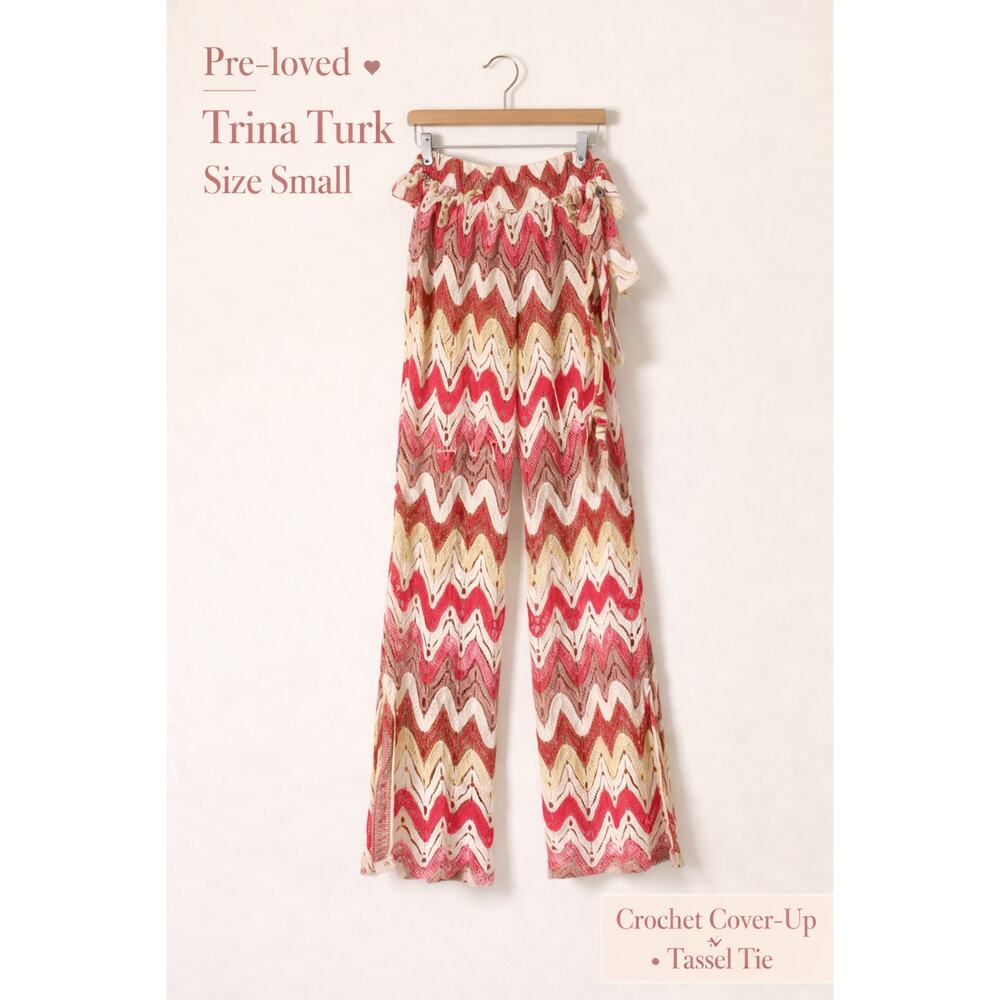 Trina Turk Crochet Cover Up Pants Tassel Tie Sheer Resort Small